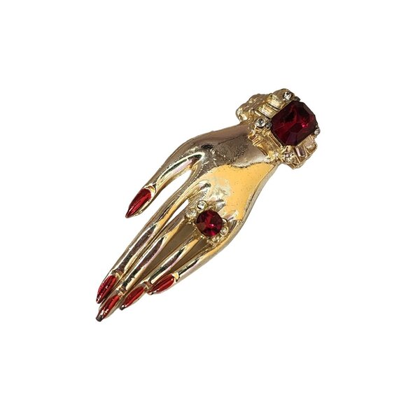 Vintage Jeweled Hand Brooch Attributed To Coro (A6420)